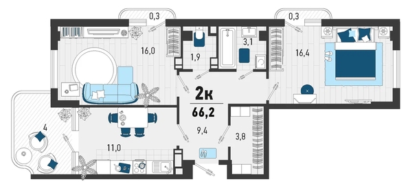 
   Продам 2-комнатную, 63.6 м², Конечная ул, 2

. Фото 6.