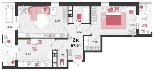 
   Продам 2-комнатную, 67.64 м², Природная ул, 10Б к20

. Фото 4.