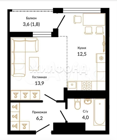 
   Продам 1-комнатную, 39 м², Акаций ул, 34к1

. Фото 1.