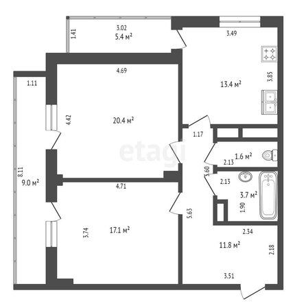 
   Продам 2-комнатную, 68.5 м², Памяти Чернобыльцев ул, 6

. Фото 10.