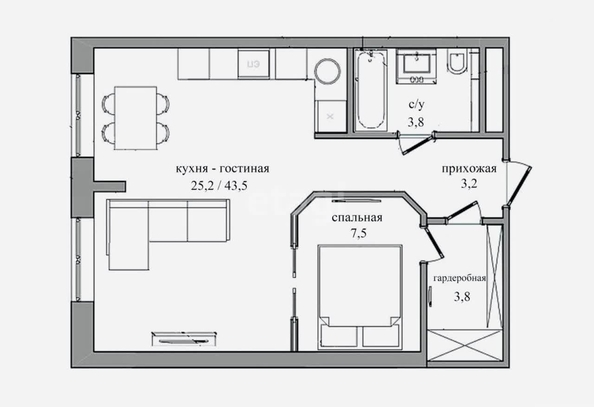 
   Продам 1-комнатную, 38.5 м², Симиренко ул, 43

. Фото 9.