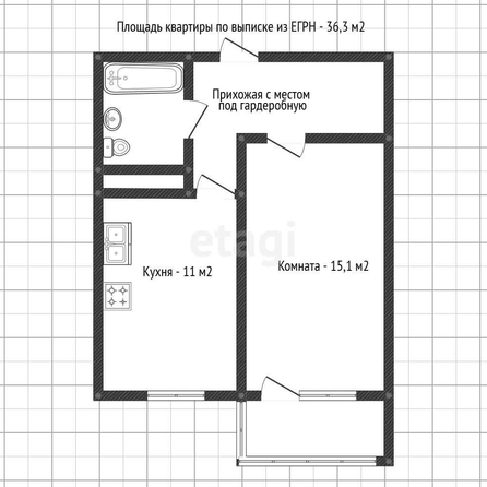 
   Продам 1-комнатную, 36.3 м², Героя Георгия Бочарникова ул, 4/2

. Фото 15.