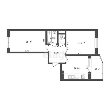 
   Продам 2-комнатную, 55.3 м², Григория Булгакова ул, 6

. Фото 13.