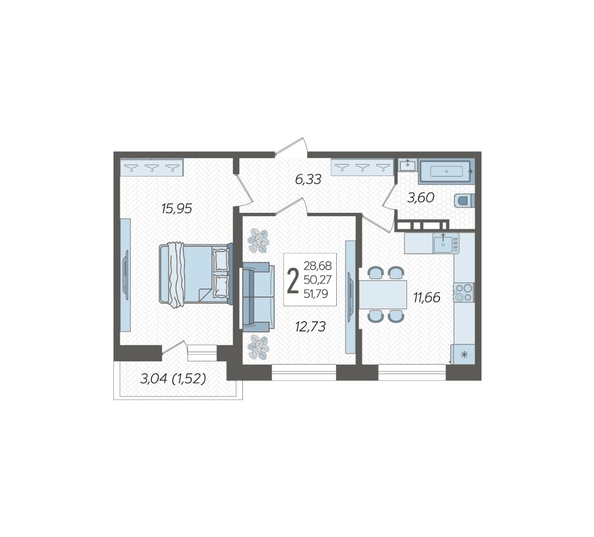 
  Продается 2-комн. квартира, 51.79 м², ЖК Смородина, литера 18
. Фото 3.