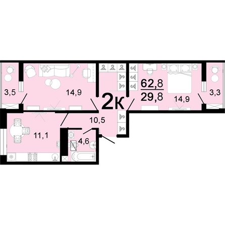 
  Продам 2-комн. квартиру, 62.8 м², ЖК Горячий, литера 2
. Фото 1.