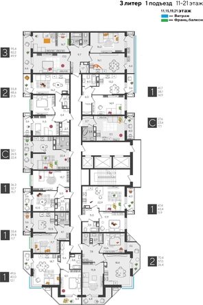 
  Продается 3-комн. квартира, 95.4 м², ЖК Рекорд 2, литера 3
. Фото 1.