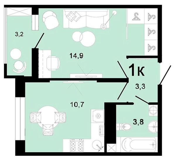 
  Продается 1-комн. квартира, 35.9 м², ЖК Горячий, литера 1
. Фото 1.