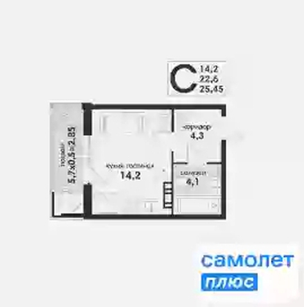 
  Продается студия 25.5 м², в ЖК Новая Елизаветка, литер 17. Фото 9.