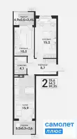 
  Продается 2-комн. квартира 59.3 м², в ЖК Новая Елизаветка, литер 17. Фото 9.