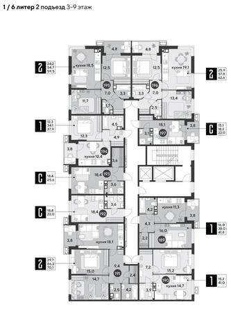 
  Продается 1-комн. квартира, 41.8 м², ЖК Парк Победы 2, литера 6
. Фото 1.