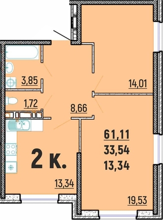 
  Продается 2-комн. квартира, 61.11 м², ЖК Клубный дом Агой
. Фото 1.