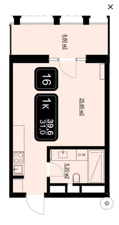 
  Продается 1-комнатный апартамент, 40 м², Пионерский пр-кт, д. 208
. Фото 16.