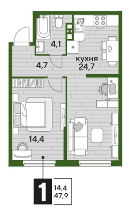 
  Продается 1-комн. квартира, 47.1 м², ЖК DOGMA PARK (Догма парк), литера 2
. Фото 1.