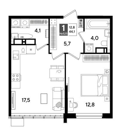 
  Продается 1-комн. квартира, 44.1 м², ЖК DOGMA PARK (Догма парк), литера 13
. Фото 1.