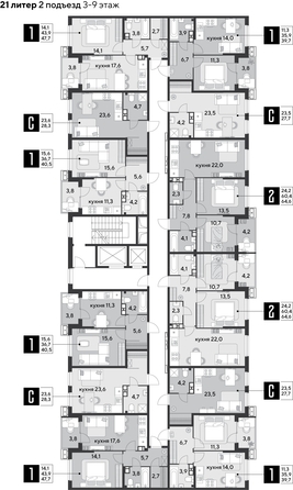 
  Продается 1-комн. квартира, 47.7 м², ЖК Парк Победы 2, литера 21
. Фото 2.