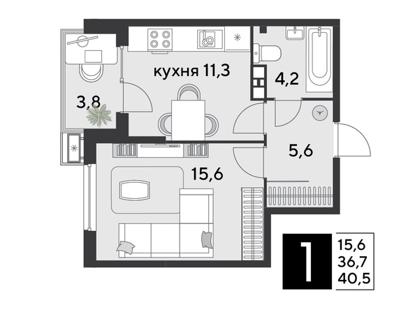 
  Продается 1-комн. квартира, 40.5 м², ЖК Парк Победы 2, литера 21
. Фото 1.