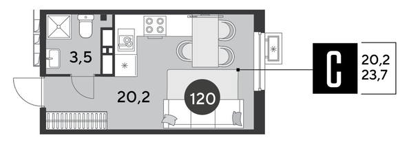 
  Продается студия, 23.7 м², ЖК Парк Победы 2, литера 6
. Фото 1.