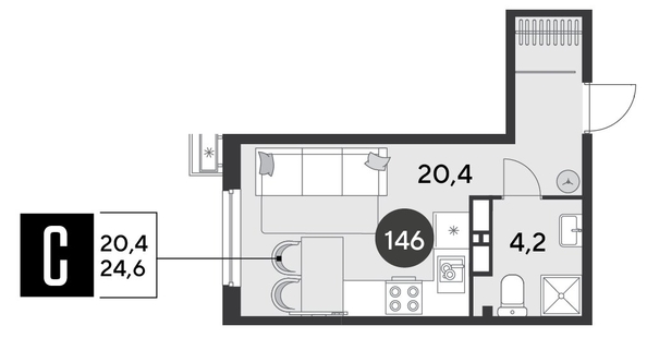 
  Продается студия, 24.6 м², ЖК Парк Победы 2, литера 6
. Фото 1.