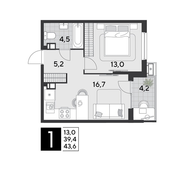 
  Продается 1-комн. квартира, 43.6 м², ЖК Парк Победы 2, литера 21
. Фото 1.