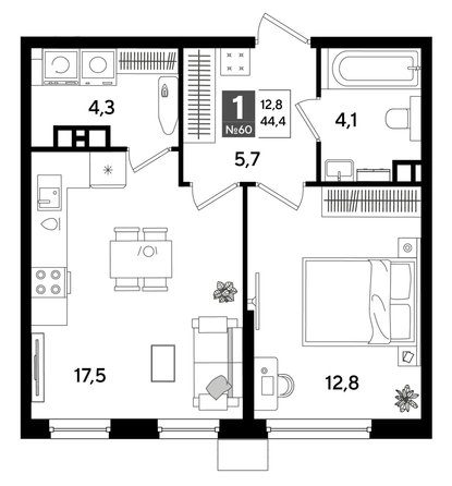 
  Продается 1-комн. квартира, 43.8 м², ЖК DOGMA PARK (Догма парк), литера 19
. Фото 1.