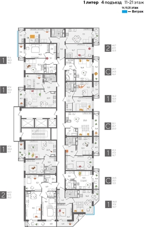 
  Продается 1-комн. квартира, 47.4 м², ЖК Рекорд 2, литера 1
. Фото 2.