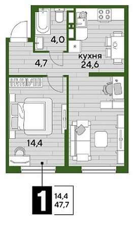 
  Продается 1-комн. квартира, 47.7 м², ЖК DOGMA PARK (Догма парк), литера 9
. Фото 1.