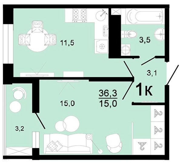 
  Продается 1-комн. квартира 36.3 м², в ЖК Горячий, литера 1. Фото 1.
