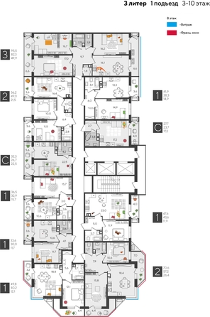 
  Продается 3-комн. квартира, 95.5 м², ЖК Рекорд 2, литера 3
. Фото 2.
