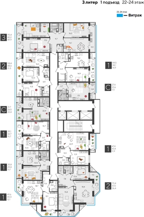 
  Продается 1-комн. квартира, 44.5 м², ЖК Рекорд 2, литера 3
. Фото 2.