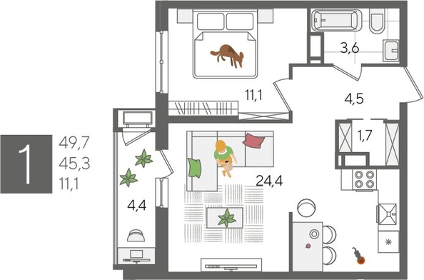 
  Продается 1-комн. квартира, 49.7 м², ЖК Рекорд 2, литера 4
. Фото 1.