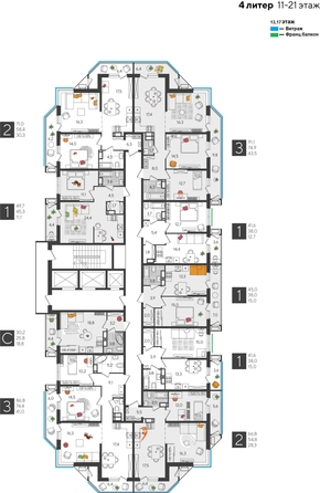 
  Продается 1-комн. квартира, 45 м², ЖК Рекорд 2, литера 4
. Фото 2.