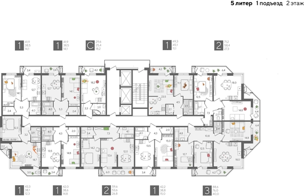 
  Продается 1-комн. квартира, 42 м², ЖК Рекорд 2, литера 5
. Фото 2.