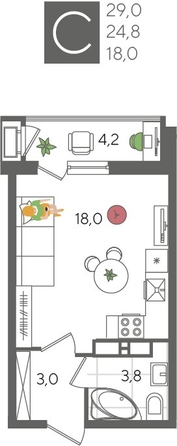 
  Продается студия, 29 м², ЖК Рекорд 2, литера 5
. Фото 1.