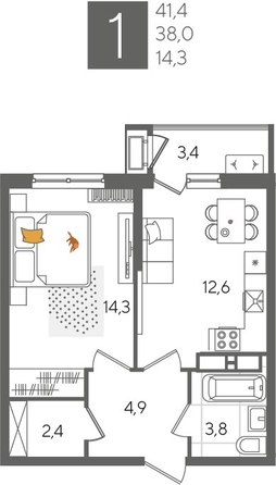 
  Продается 1-комн. квартира, 41.4 м², ЖК Рекорд 2, литера 5
. Фото 1.
