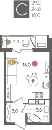 
  Продается студия, 29.2 м², ЖК Рекорд 2, литера 5
. Фото 1.