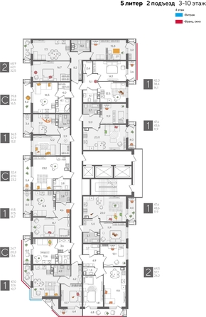 
  Продается 1-комн. квартира, 47 м², ЖК Рекорд 2, литера 5
. Фото 2.