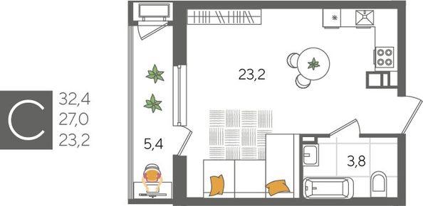 
  Продается студия, 32.4 м², ЖК Рекорд 2, литера 5
. Фото 1.