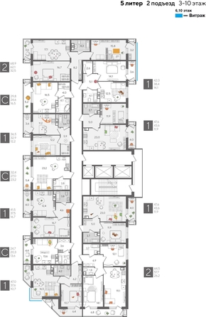 
  Продается 1-комн. квартира, 42 м², ЖК Рекорд 2, литера 5
. Фото 2.