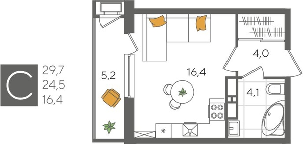 
  Продается студия, 29.7 м², ЖК Рекорд 2, литера 5
. Фото 1.