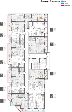 
  Продается 1-комн. квартира, 44.1 м², ЖК Рекорд 2, литера 5
. Фото 2.