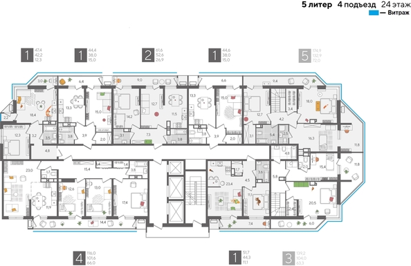 
  Продается 1-комн. квартира, 51.7 м², ЖК Рекорд 2, литера 5
. Фото 2.
