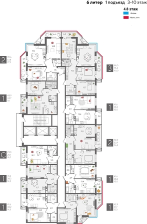 
  Продается 2-комн. квартира, 70.6 м², ЖК Рекорд 2, литера 6
. Фото 2.