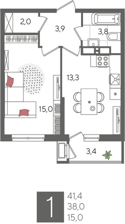 
  Продается 1-комн. квартира, 41.4 м², ЖК Рекорд 2, литера 6
. Фото 1.
