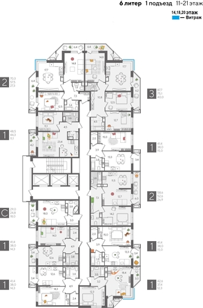 
  Продается 2-комн. квартира, 70.3 м², ЖК Рекорд 2, литера 6
. Фото 2.