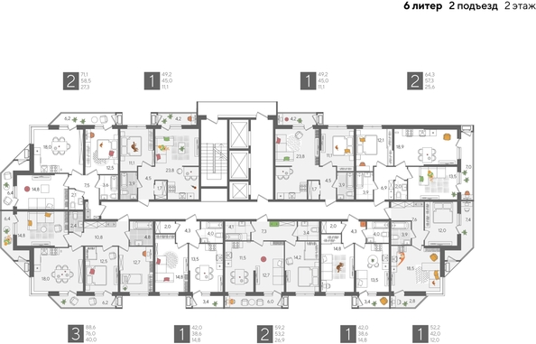 
  Продается 2-комн. квартира, 71.1 м², ЖК Рекорд 2, литера 6
. Фото 2.