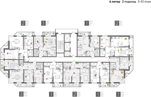 
  Продается 1-комн. квартира, 51.8 м², ЖК Рекорд 2, литера 6
. Фото 2.