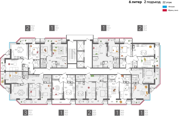 
  Продается 2-комн. квартира, 66.9 м², ЖК Рекорд 2, литера 6
. Фото 2.