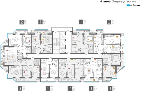 
  Продается 2-комн. квартира, 61.8 м², ЖК Рекорд 2, литера 6
. Фото 2.