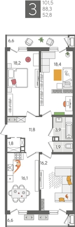 
  Продается 3-комн. квартира, 101.5 м², ЖК Рекорд 2, литера 1
. Фото 1.