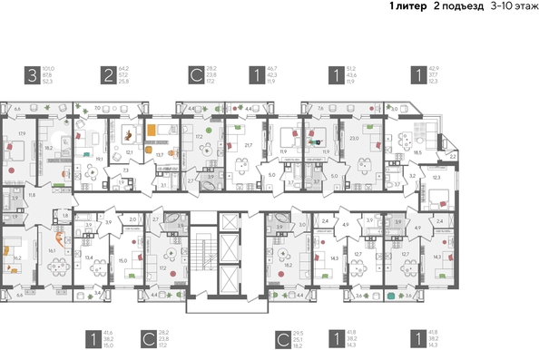 
  Продается 1-комн. квартира, 46.7 м², ЖК Рекорд 2, литера 1
. Фото 2.
